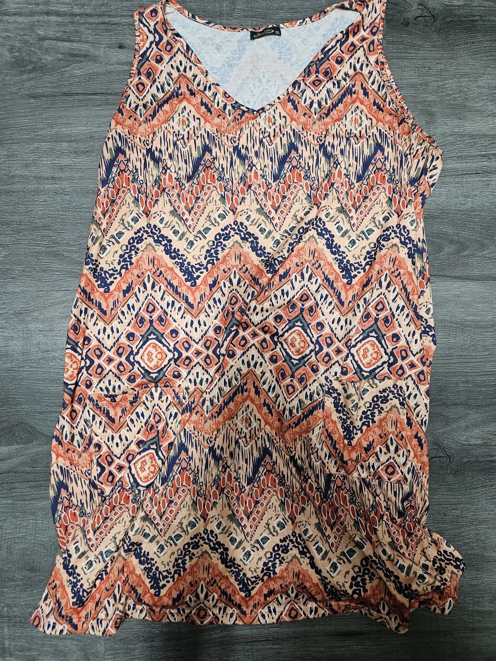 Sleeveless Chevron & Geometric Print Tank - Coral, Navy & Cream